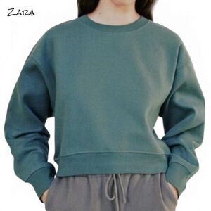 Zara Women's Cropped Green Sweater